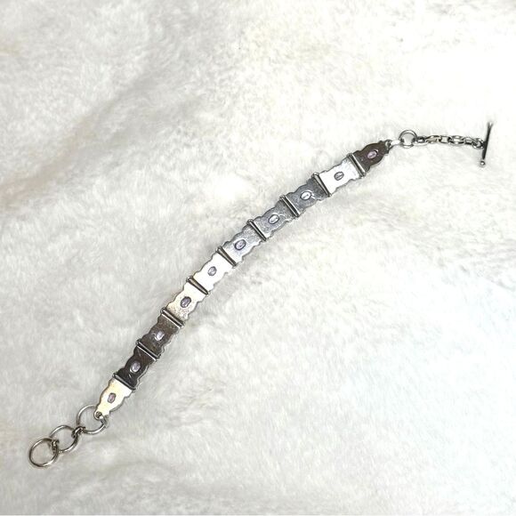 Vintage Sterling Silver & Amethyst Link Bracelet Adj 7" to 7 3/4" - Picture 3 of 6